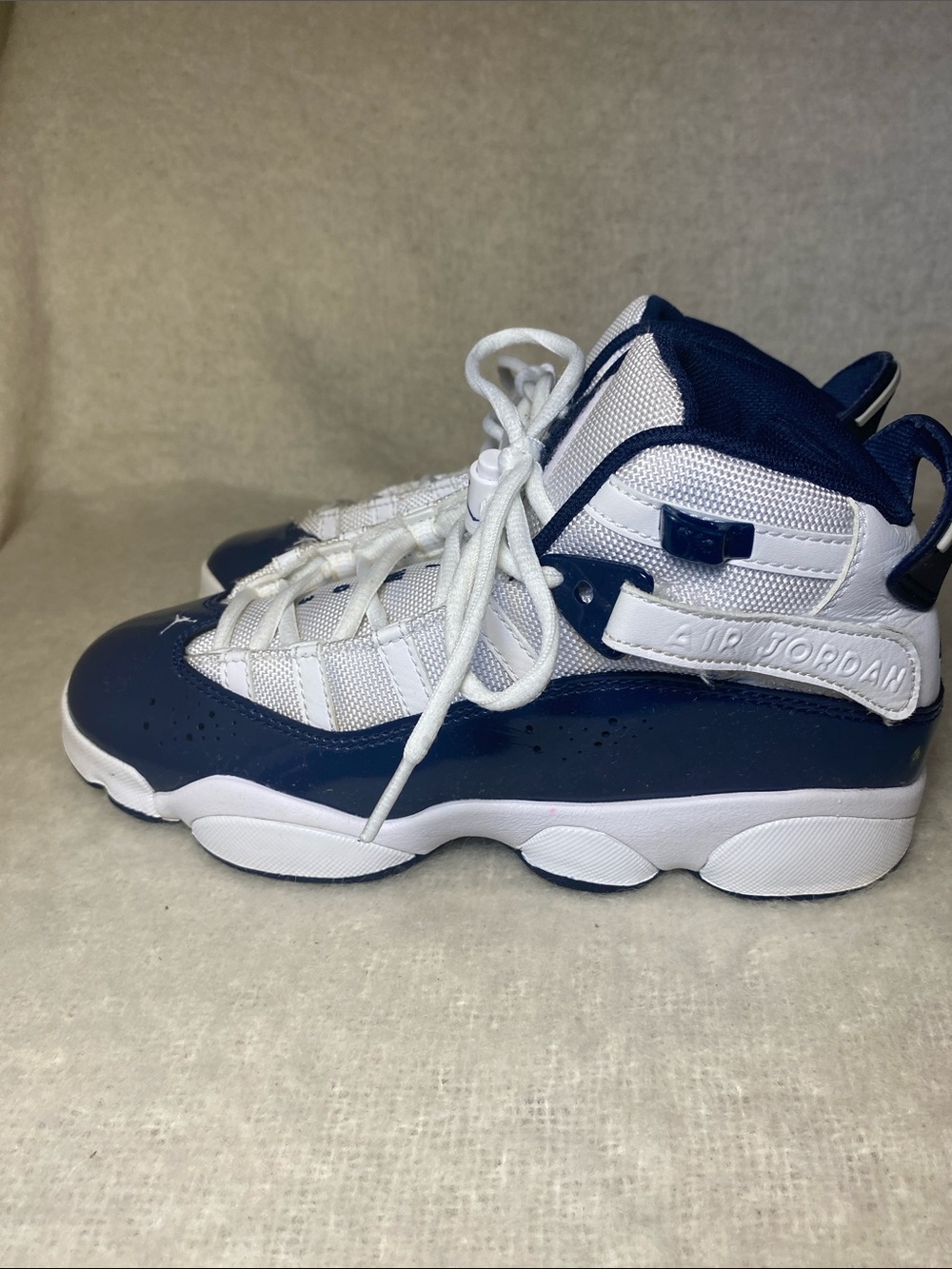 Air Jordan Kids Navy and White High-Top Basketball Sneakers - Picture 4 of 9